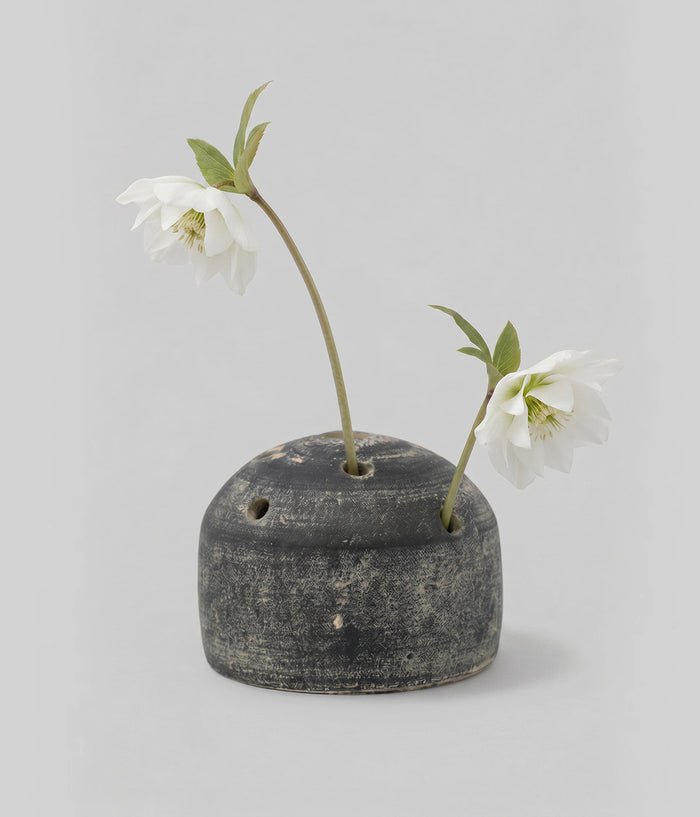Grey terra cotta frog vase with charcoal wash finish