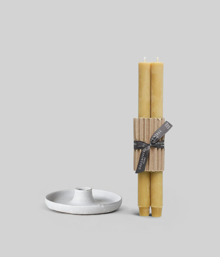 Candle Gift Set with candlestick holder and beeswax church tapers in natural