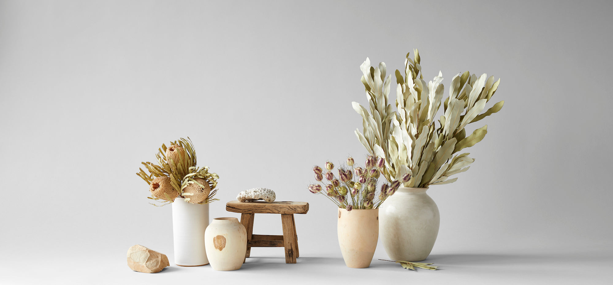 A wintery tables cape with preserved cedar, juniper and tallow berries 