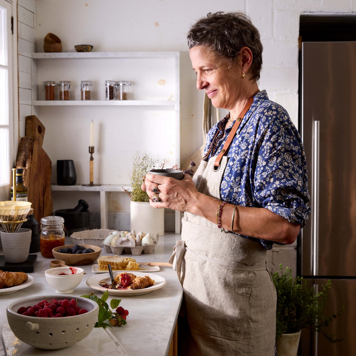 Washed Natural Linen and Leather Apron - Bloomist