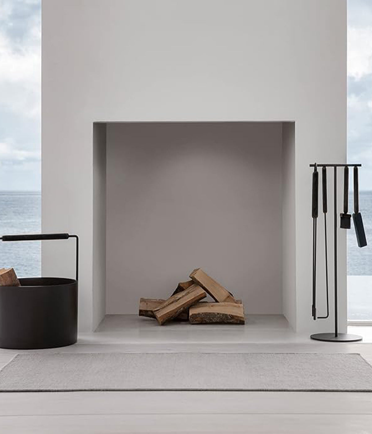 Ashi firewood holder and tool set for modern interior