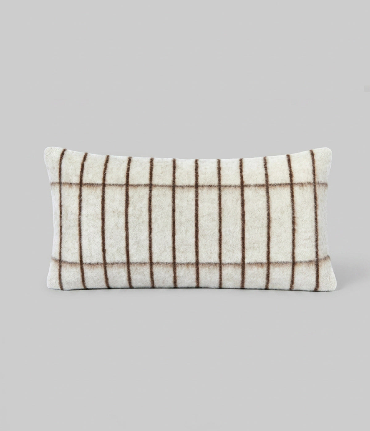 Aalto tan lumbar pillow in zero dye superfine alpaca with sepia grid