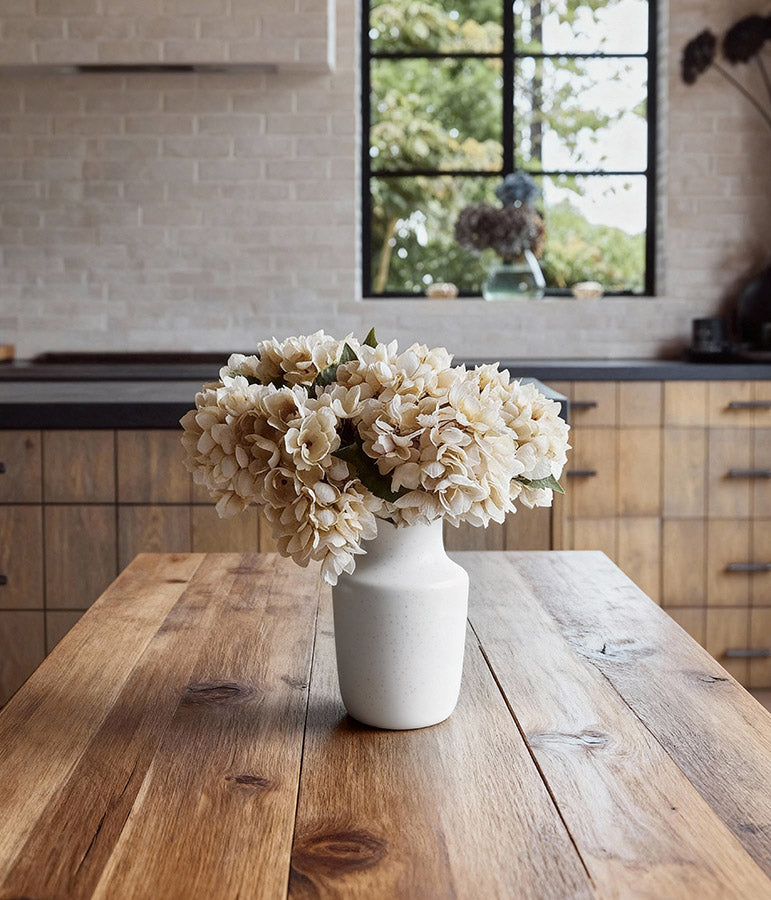 Faux hydrangeas with delicate hand finished flower heads