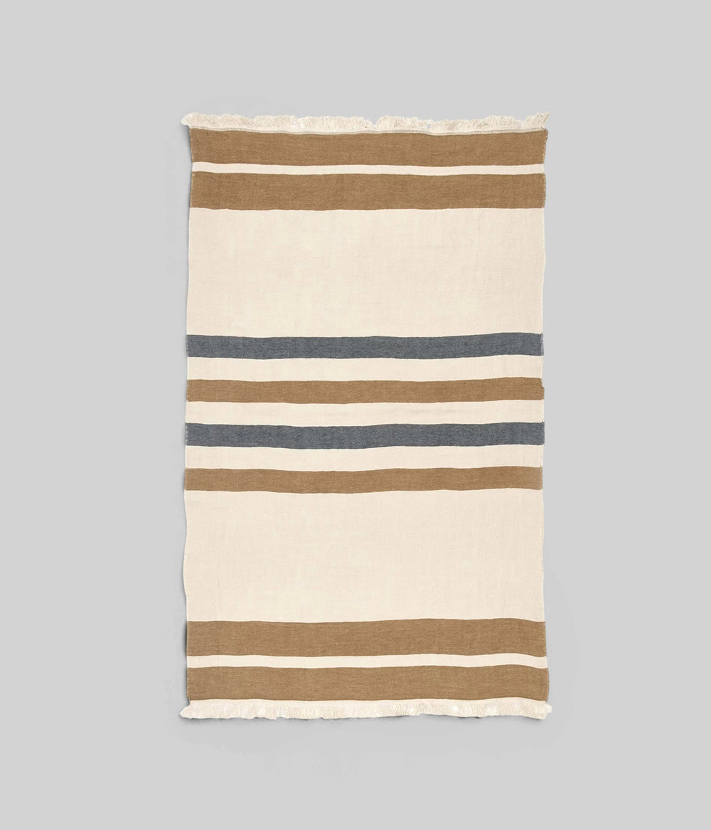 Fouta towel with brown and beige stripes woven in Belgium