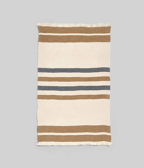 Fouta towel with brown and beige stripes woven in Belgium