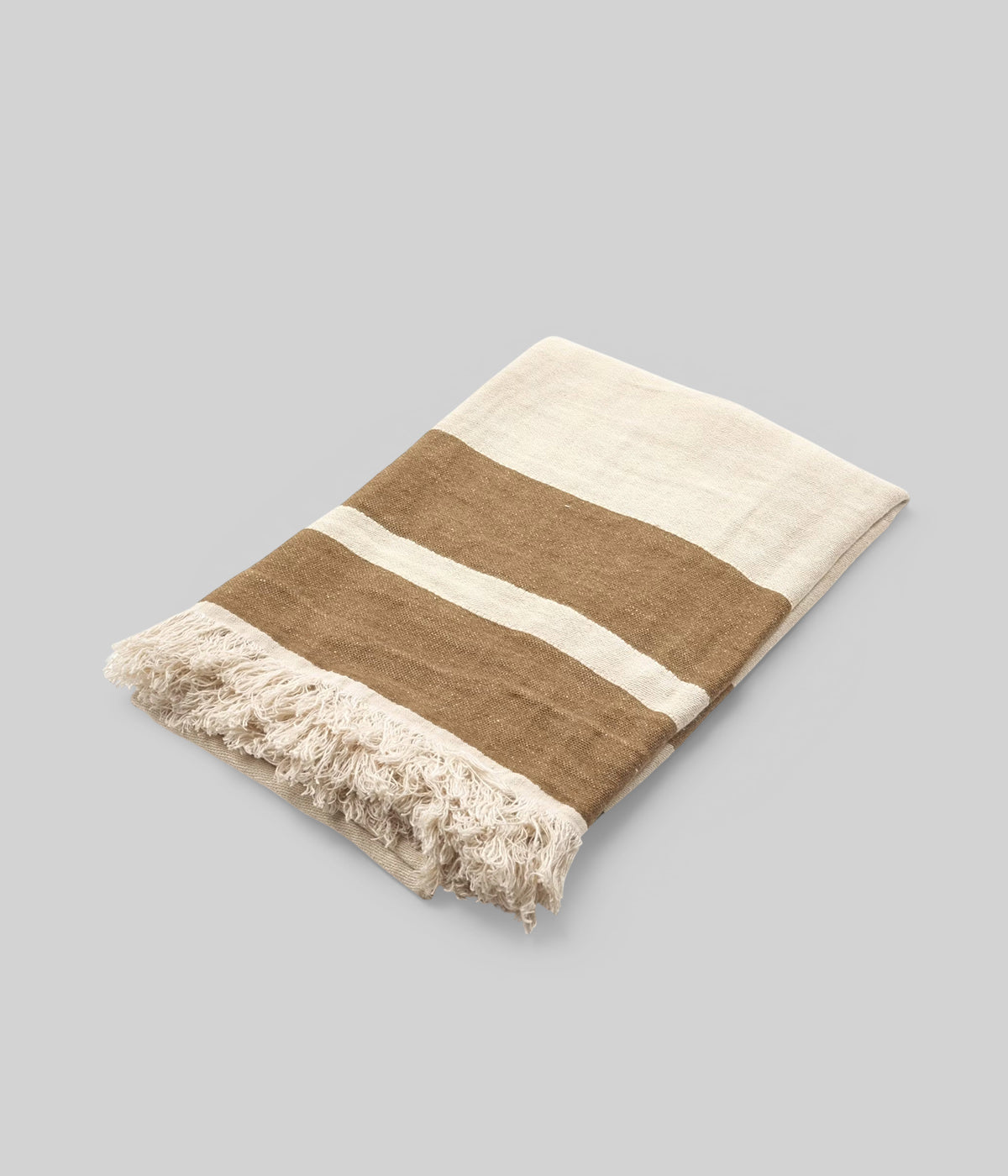 Hamam towel in Belgian linen measuring 43 x 71 inches with brown and natural stripes