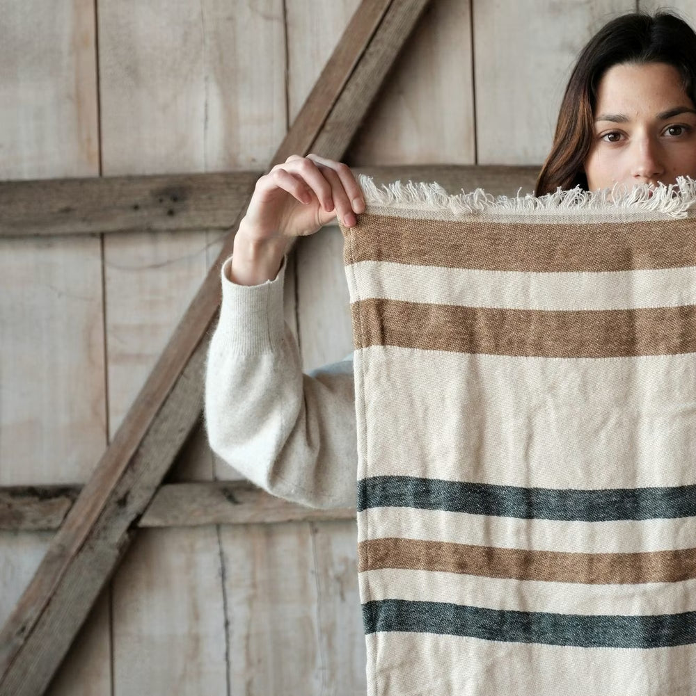 Fouta towels woven in Belgium from 100% linen with a washed finish that softens with every wash