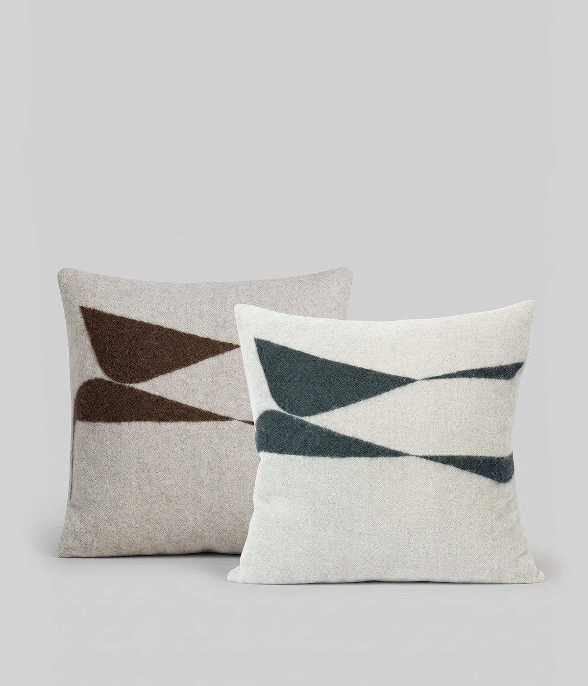 Berlin alpaca pillow with geometric motif by Katrin Bremermann, Darkest Spruce and Bone