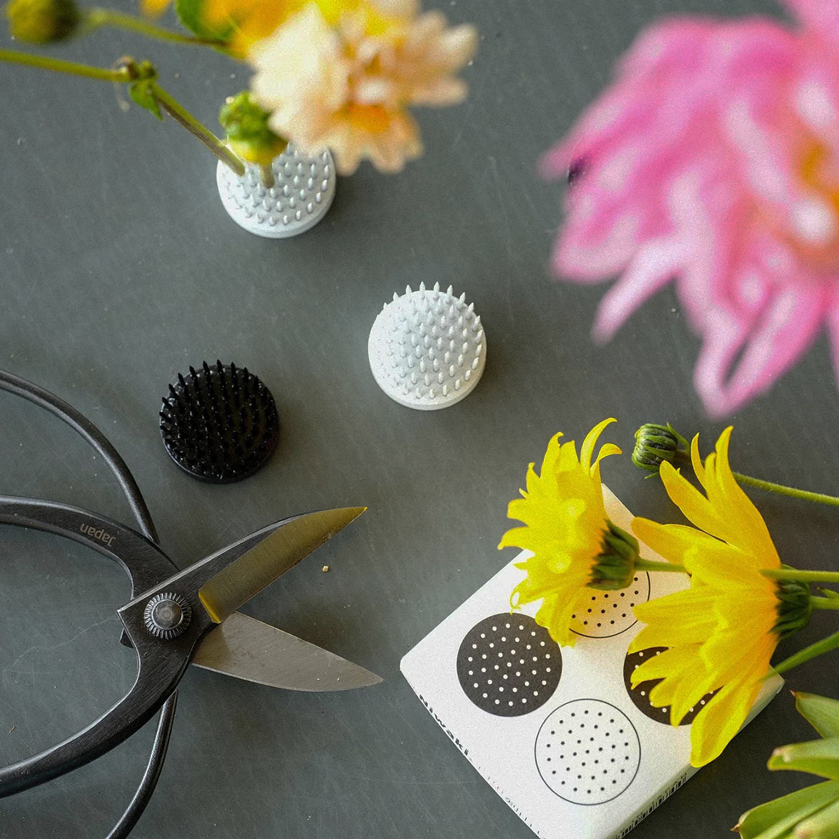 Niwaki Black and White Kenzan Flower Frog Set