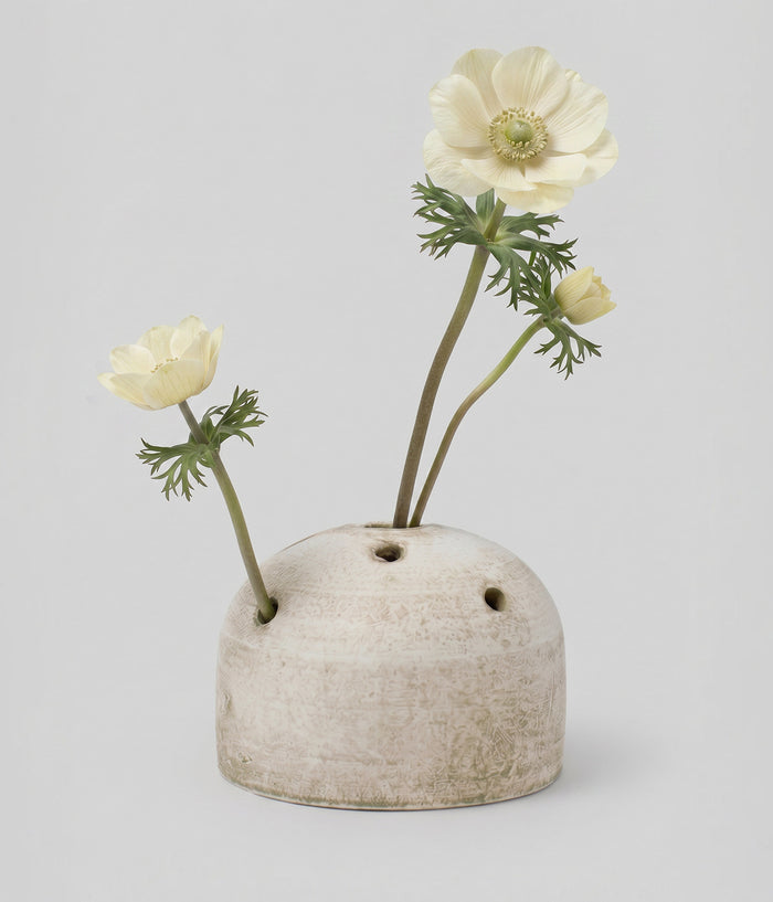 White terra cotta frog vase with chalky patina finish