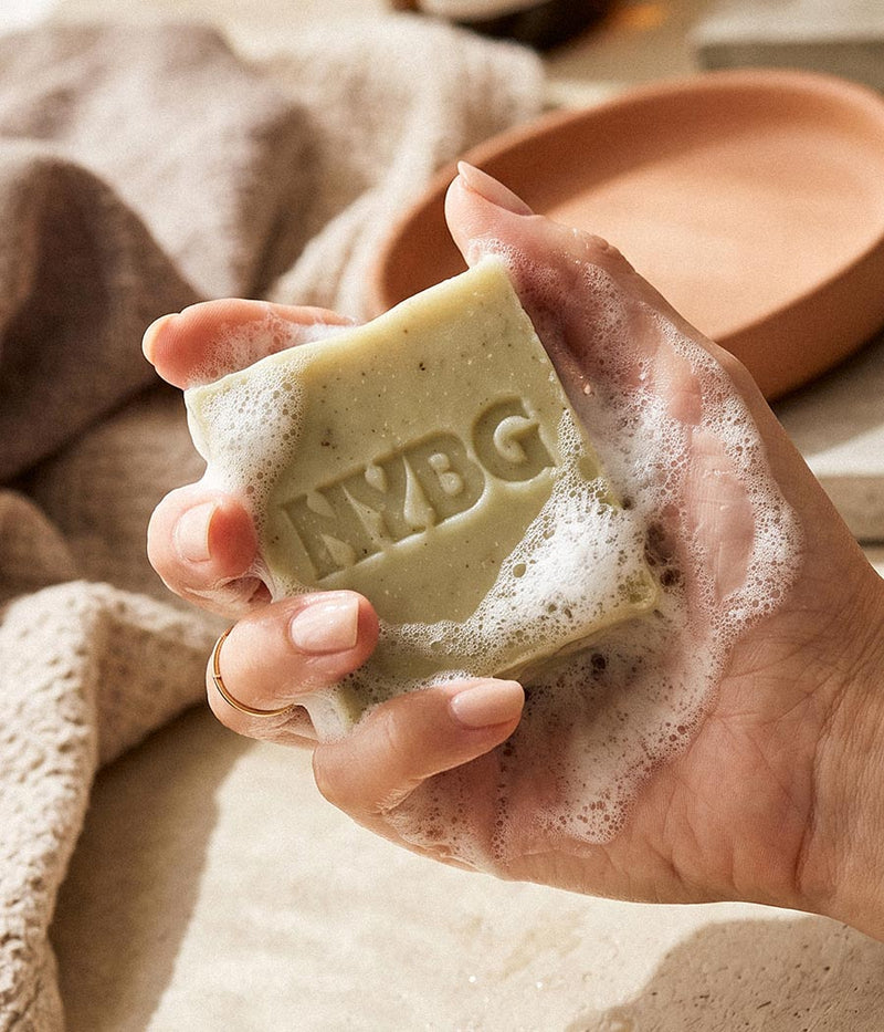 NYBG Imprinted Botanical Garden Bar Soap in Hand