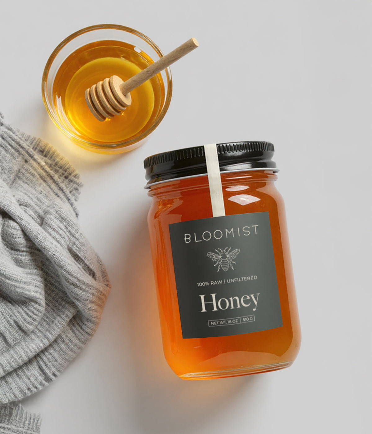 Raw unfiltered honey jar glass bottle"