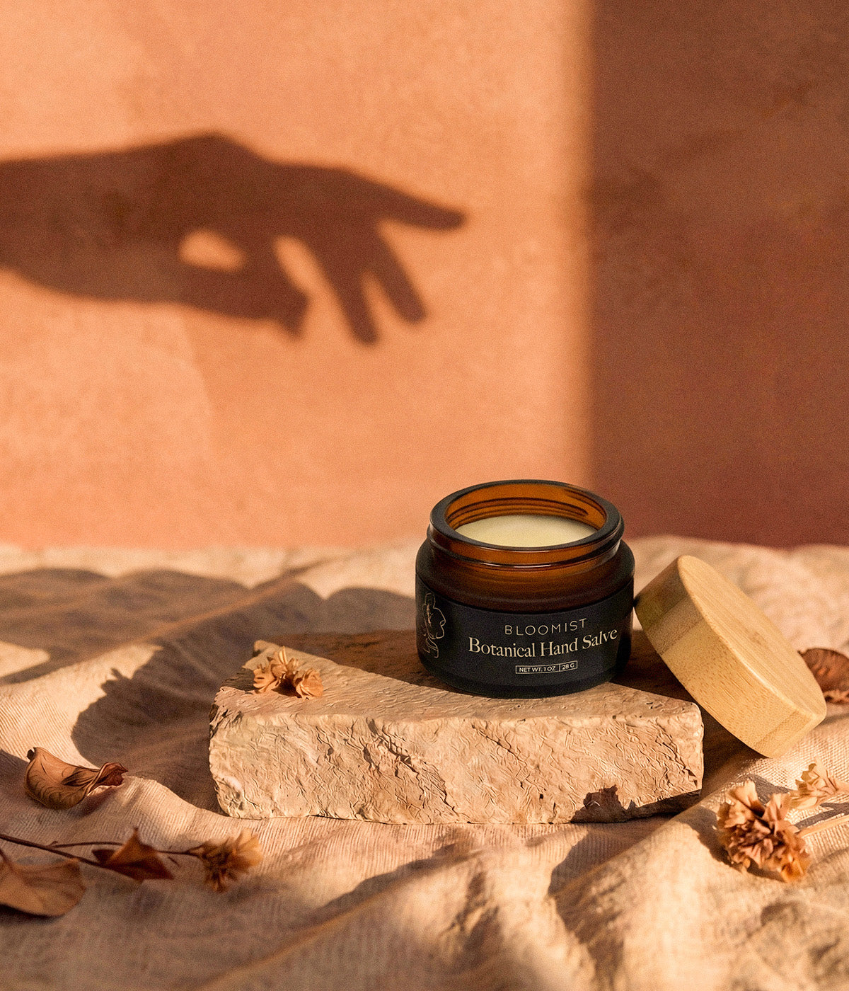 Botanical hand salve made with apricot and sunflower oils