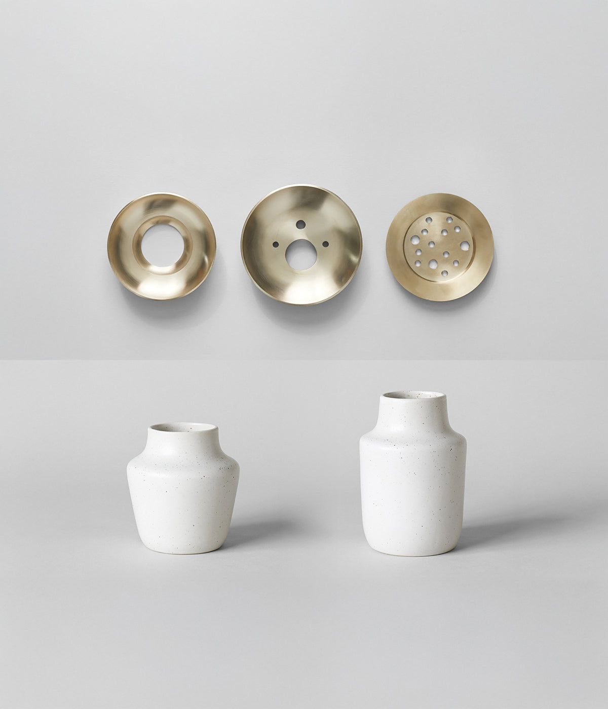 Brass frogs and ikebana vases bundle for sculptural Japanese floral arrangements