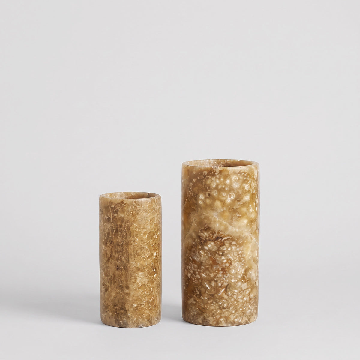 Cylinder Amber Alabaster Vase and Candleholder