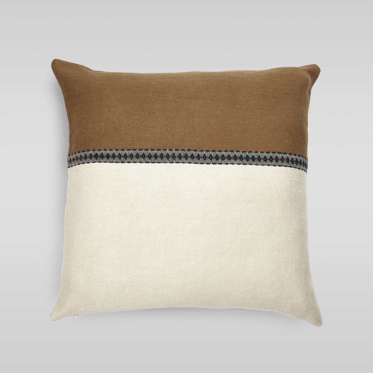 Etienne Belgian Linen Pillow Case  in earthy tone with black white band, made in Belgium