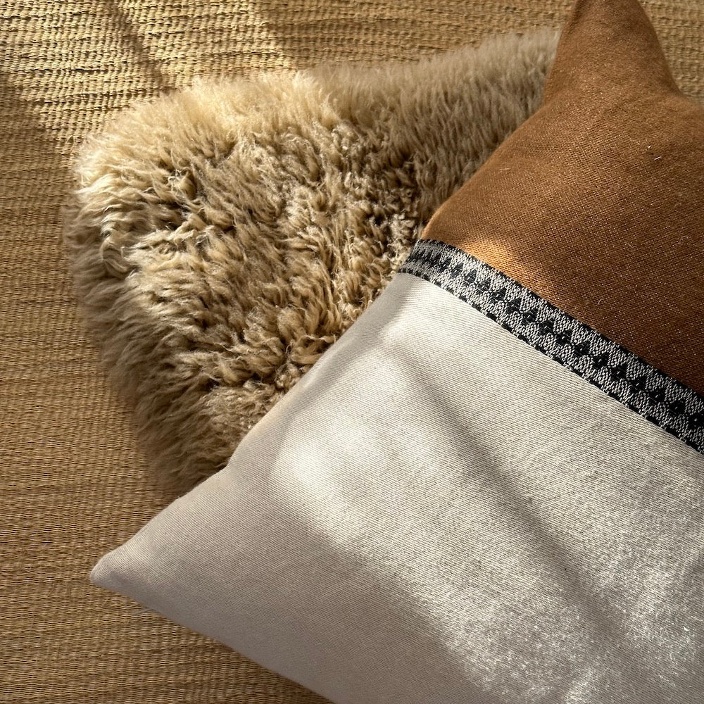 Large Pillow Case made from pure linen loomed in Belgium with woven accent band