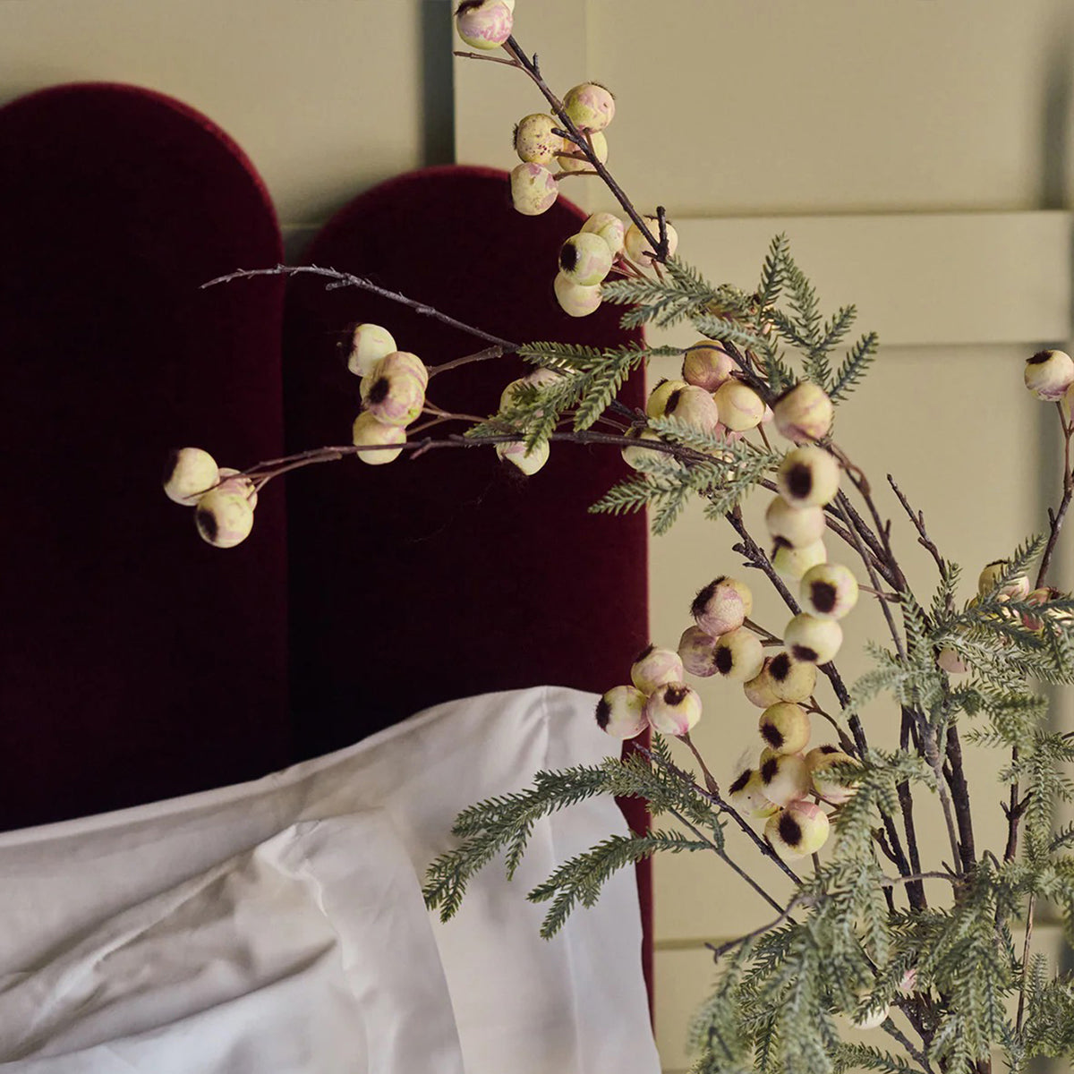 Faux Hawthorn Bouquet and pine faux bouquet in neutral winter tones for interiors