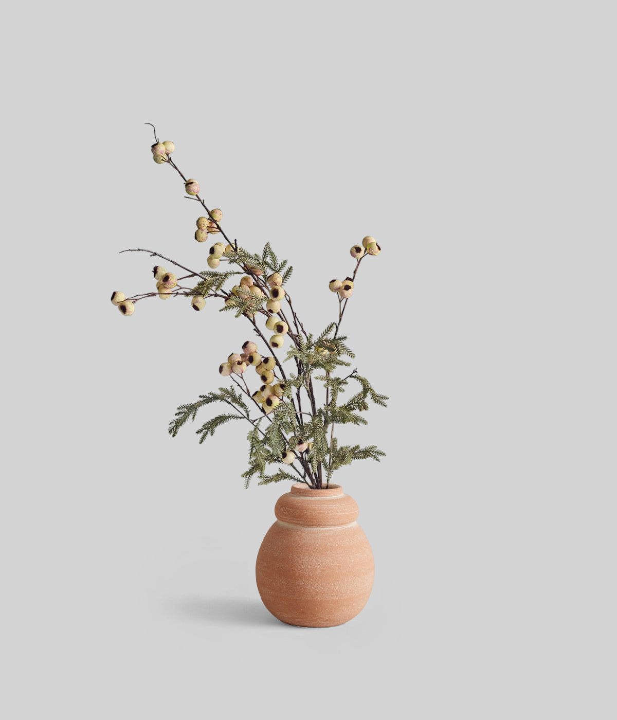 Eveline Faux Winter Bouquet with cream hawthorn berries and frosted pine branches