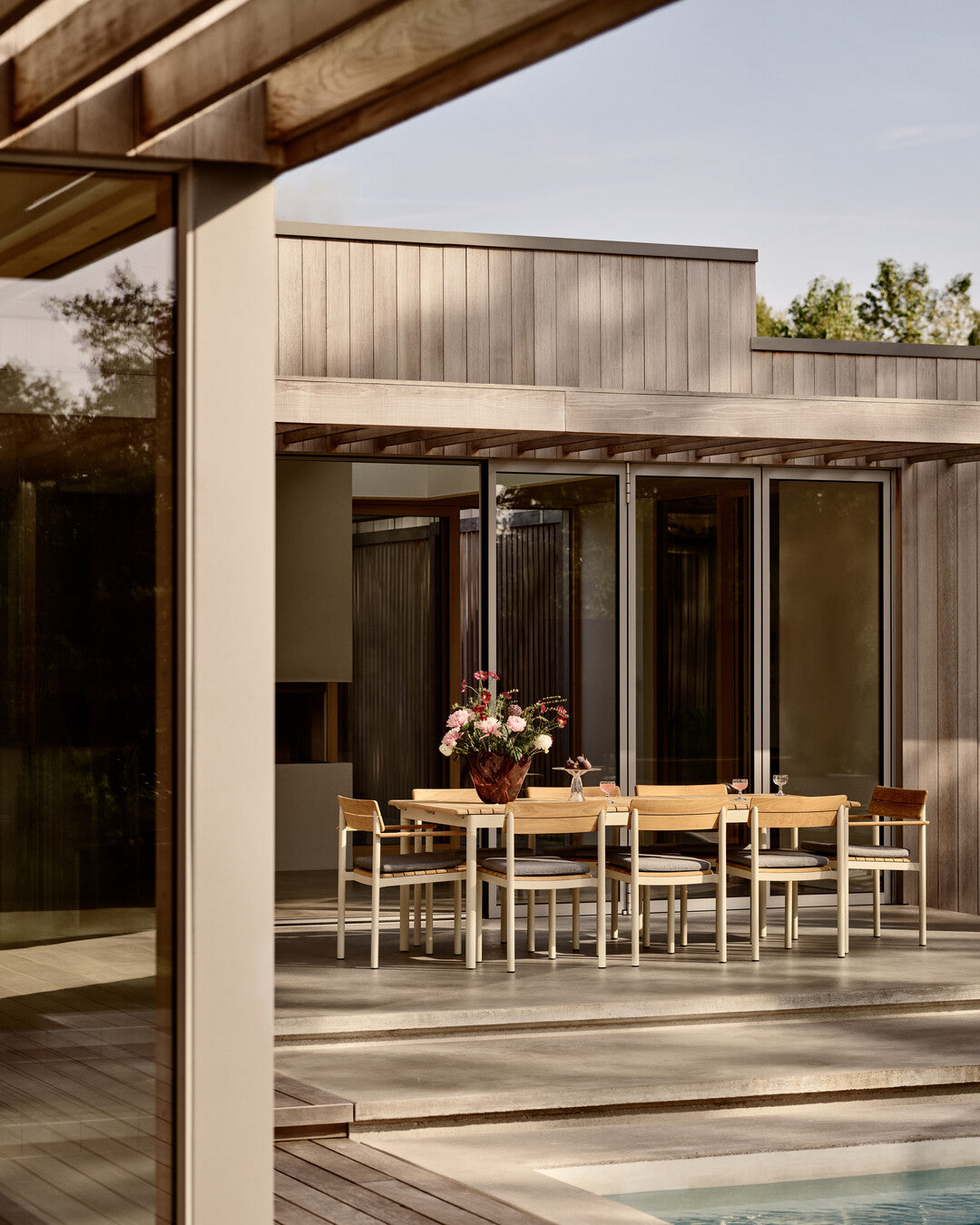 Weather-resistant teak dining table
