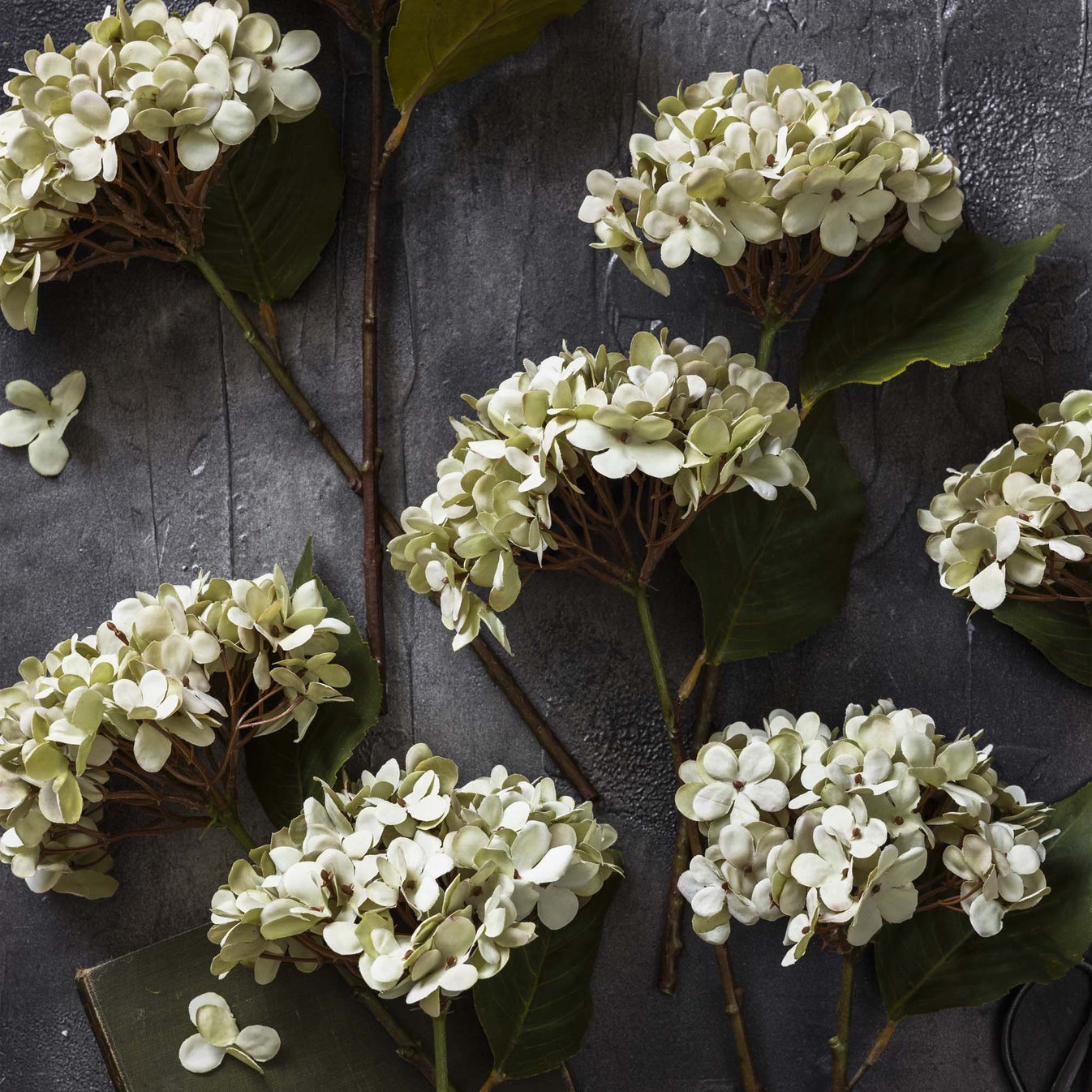 Soft green artificial hydrangea with bendable wire core for long-lasting floral styling indoors