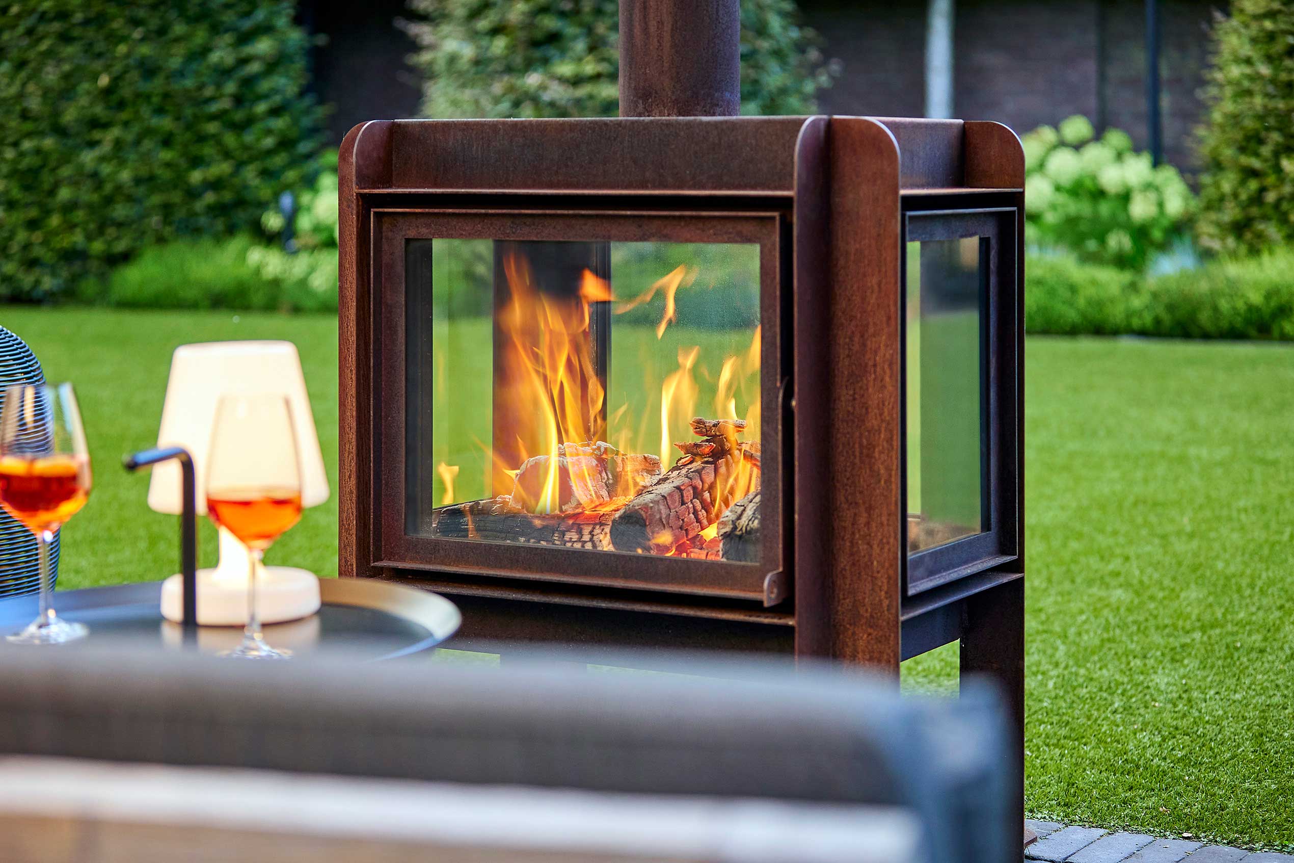 Luxury wood fireplace with glass