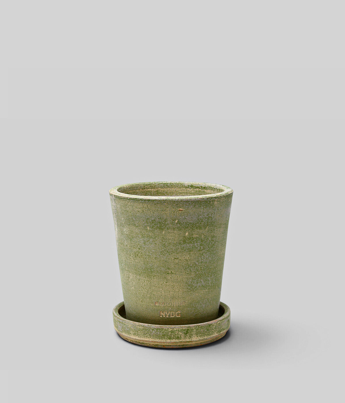 Medium Bloomist x NYBG Garden Sage planter with coordinating tray and compact tapered silhouette