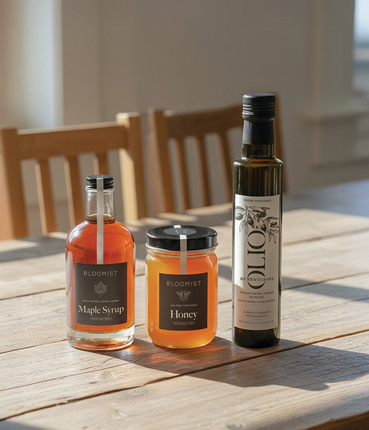 House Warming Gift Set with small-batch honey olive oil and maple syrup