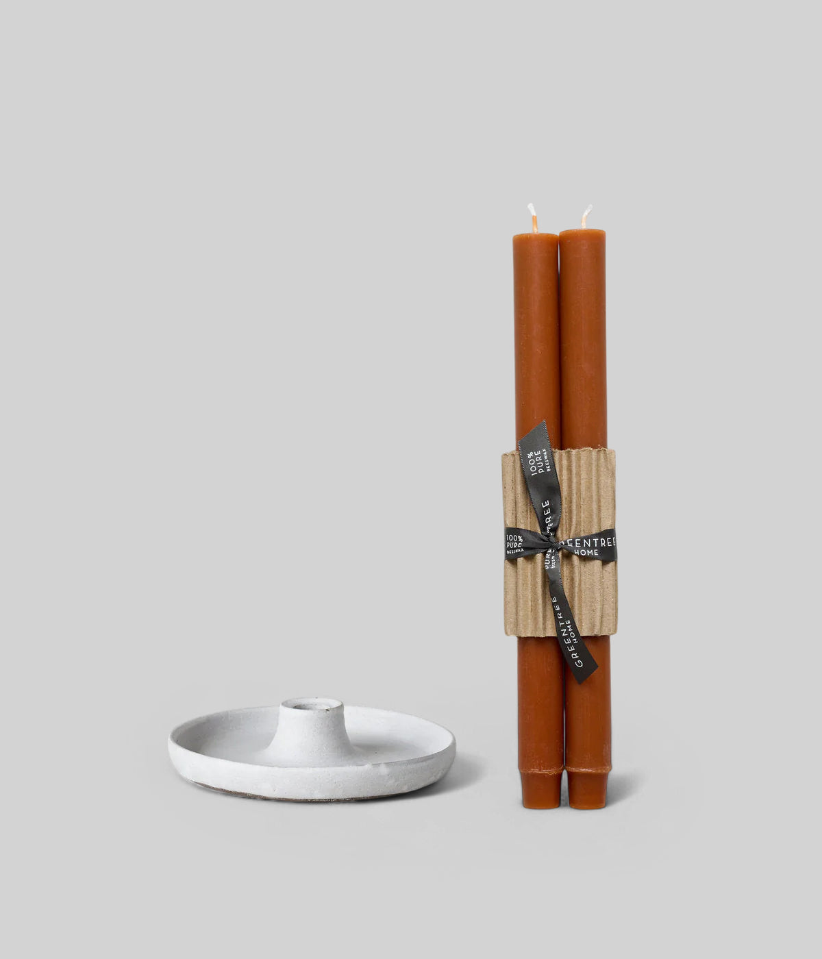 Stoneware Candle Holder and Colored Taper Candles in terra cotta