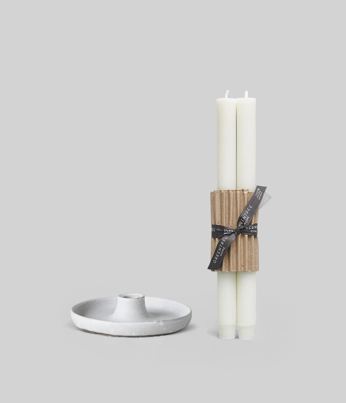 Candle Set with candlestick holder and church tapers in white