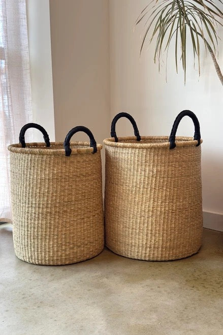 African laundry basket for blankets and bulk storage