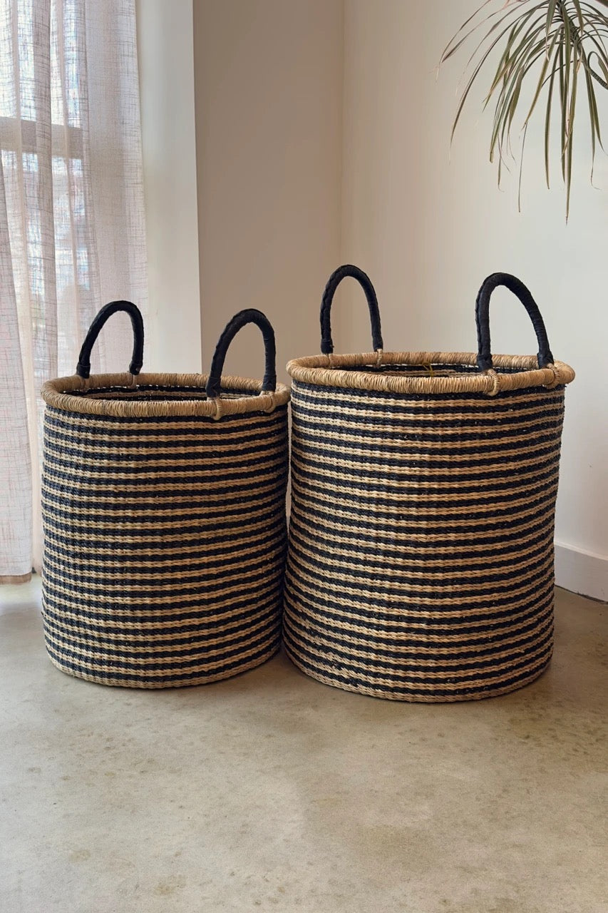 Woven baskets from ghana for laundry or bulk storage