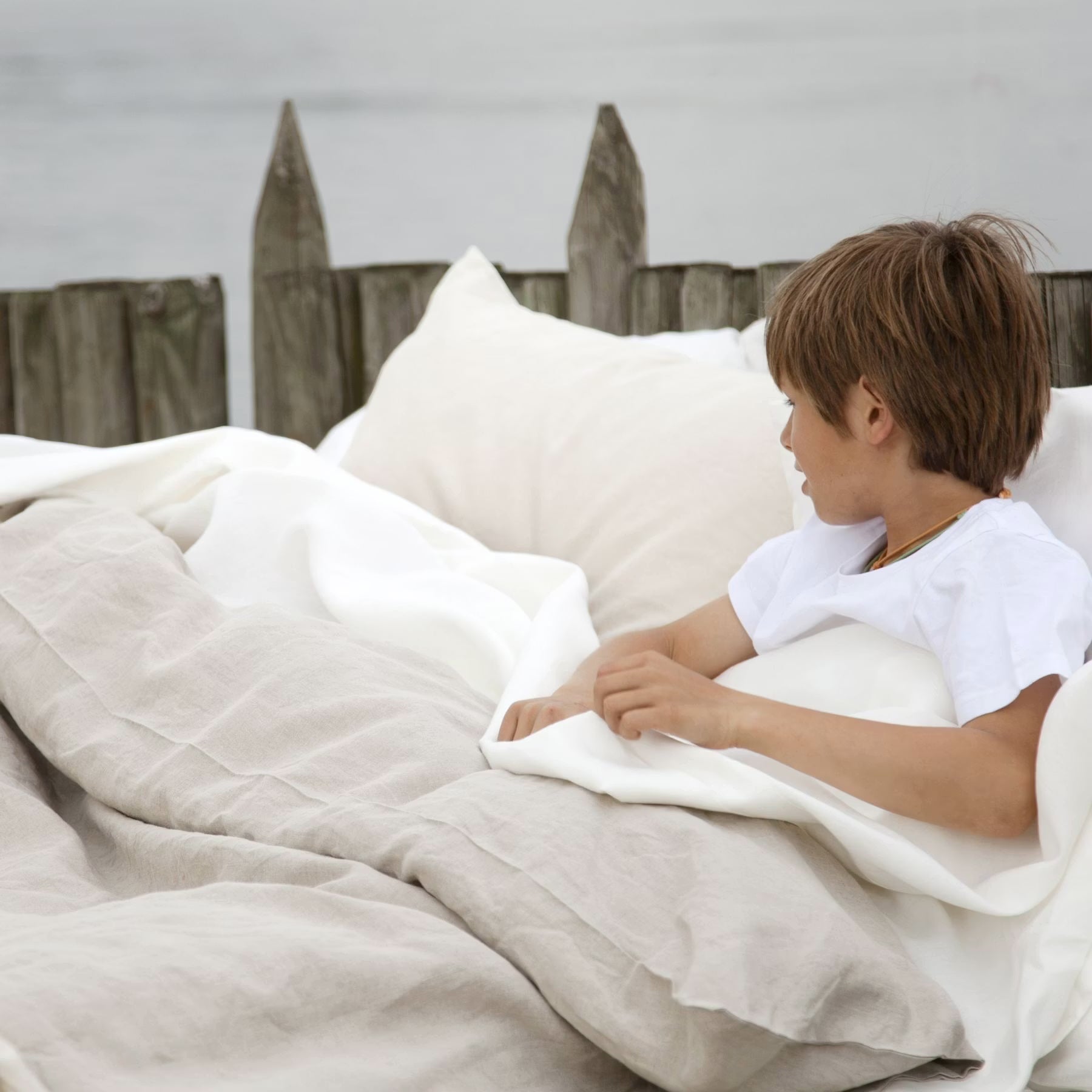 Linen duvet cover queen in flax toned GOTS-certified organic Belgian linen