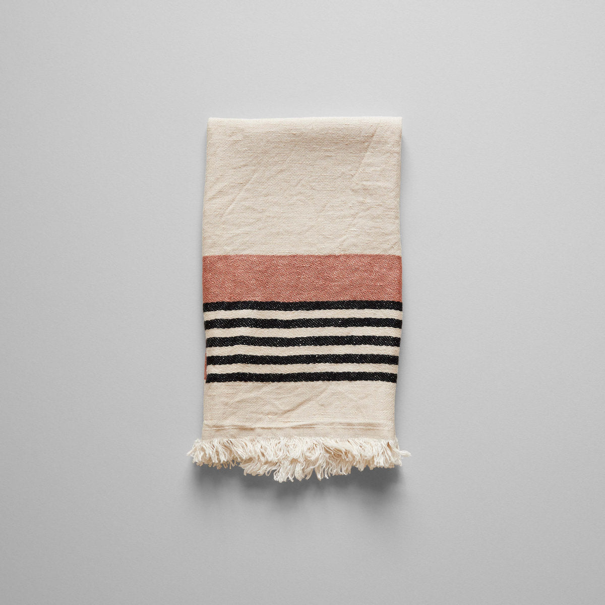 Inyo Belgian Linen Guest Towel with black ivory stripes woven in Meulebeke for guest use