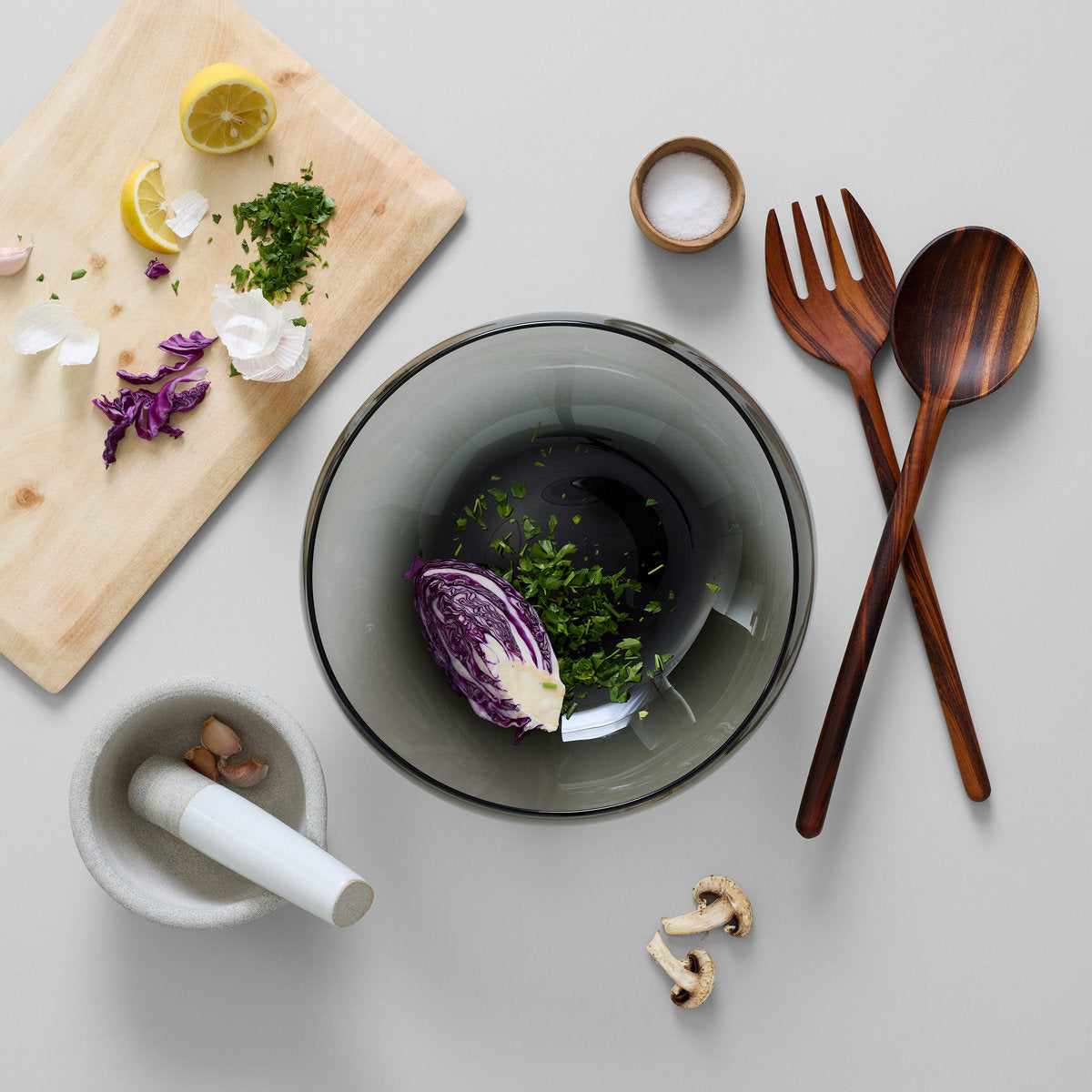 Ceramic mortar and pestle with wide opening for mixing and grinding