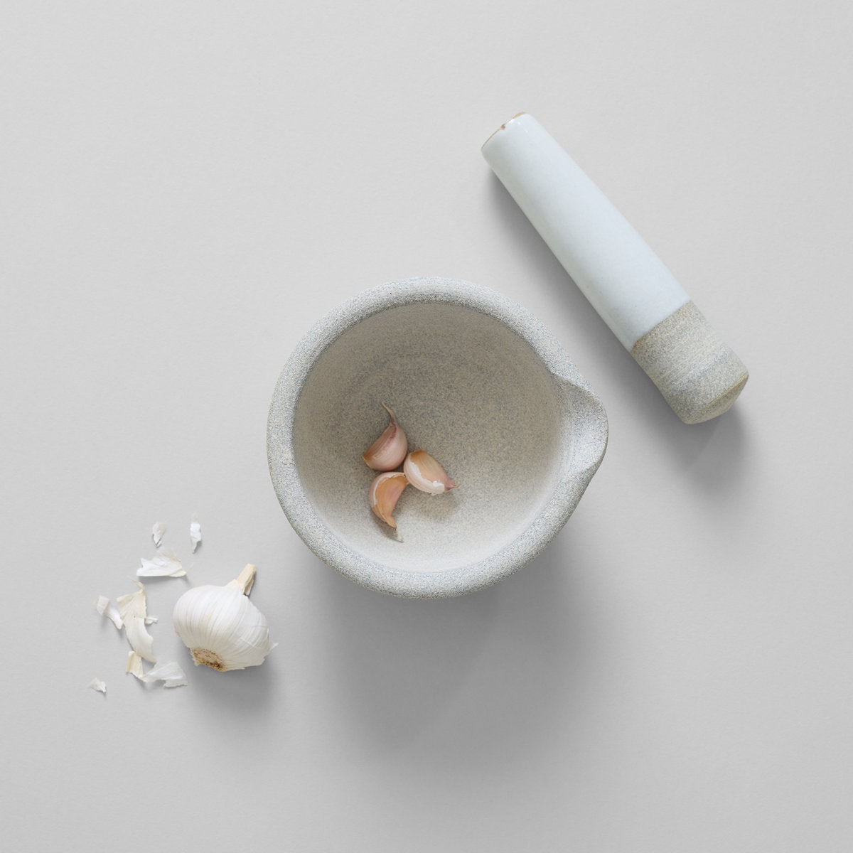 Granite mortar and pestle with wide bowl for grinding spices