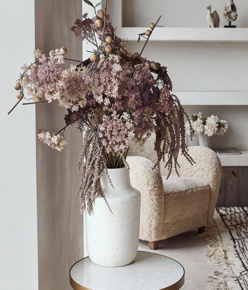 Mirabelle artificial bouquet with blush amaranthus rosehip and Queen Anne’s Lace