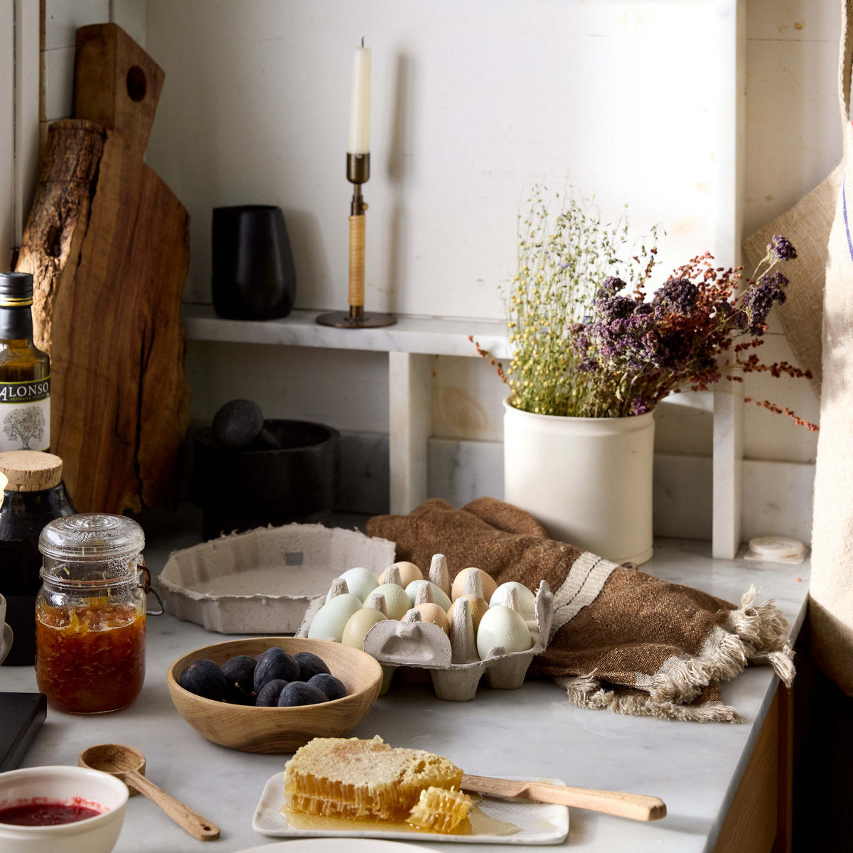 Textured linen towel with woven stripes and understated neutral palette