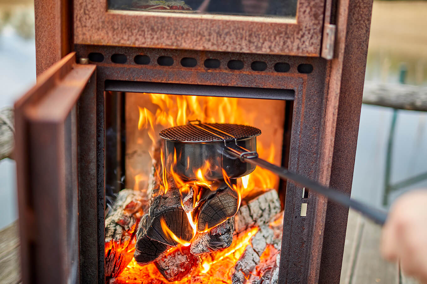 Outdoor cooking fireplace with oven