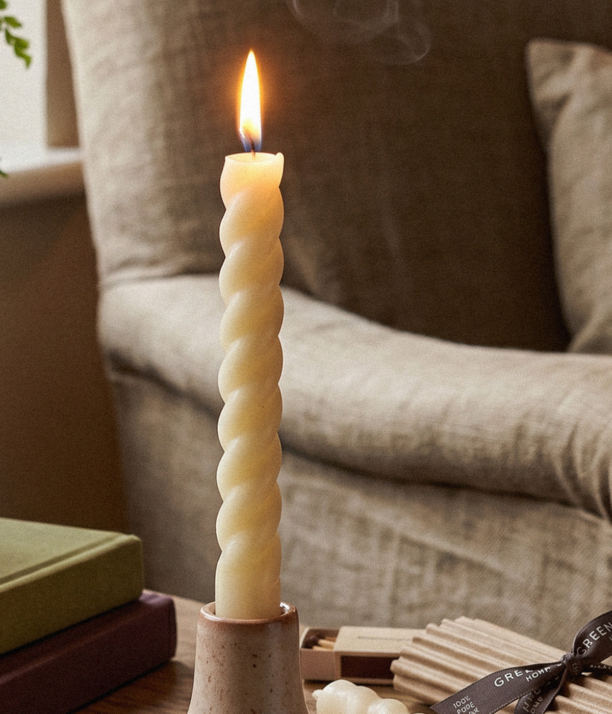 Rope taper candles in cream color