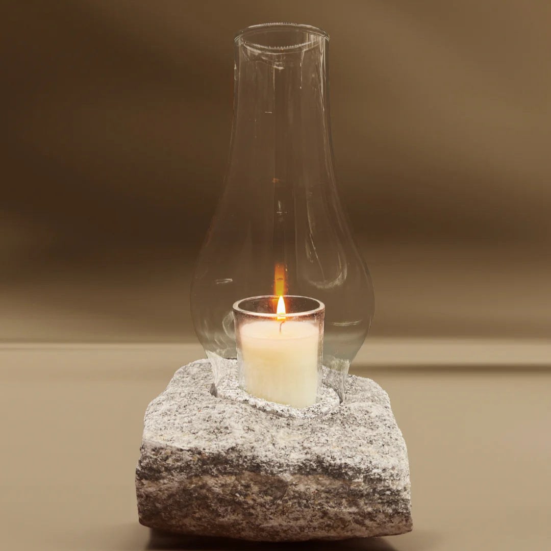 Natural Stone Base Hurricane Candle Lamp