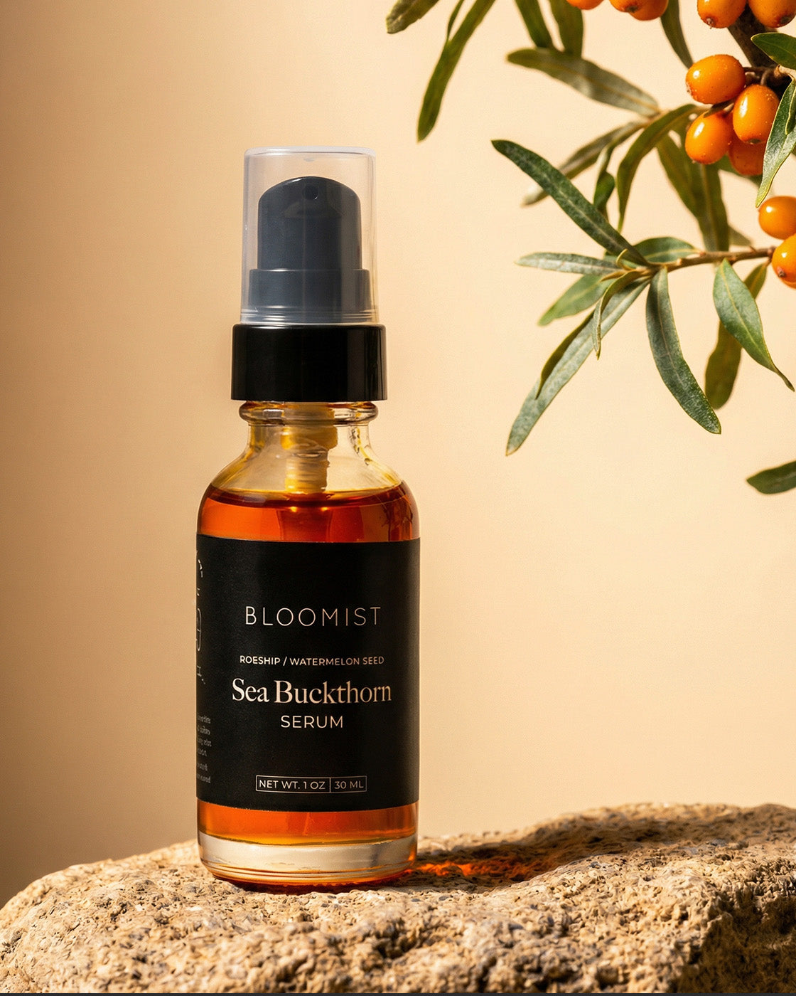 Facial serum with sea buckthorn, rosehip, and watermelon oils