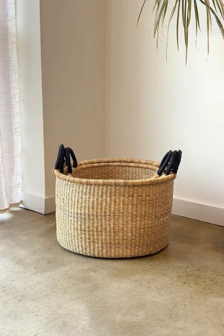 Low profile African laundry baskets with tight coil weave