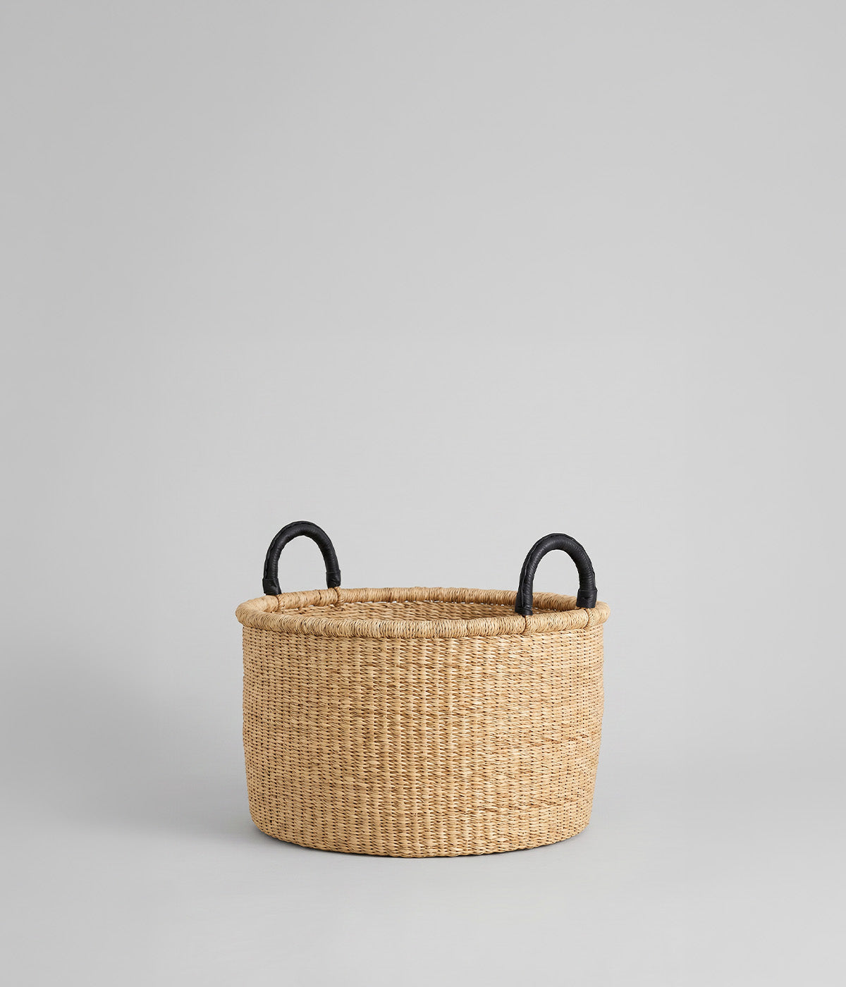 Ghana woven baskets with black leather handles