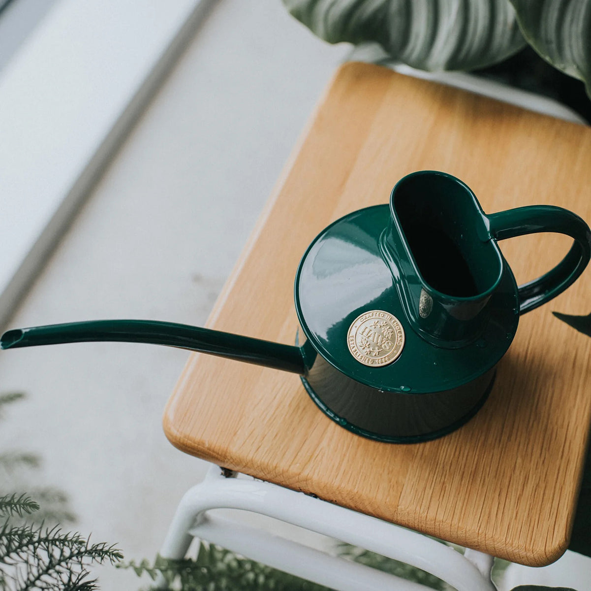 The Fazeley Flow Green One Pint Watering Can crafted in Britain