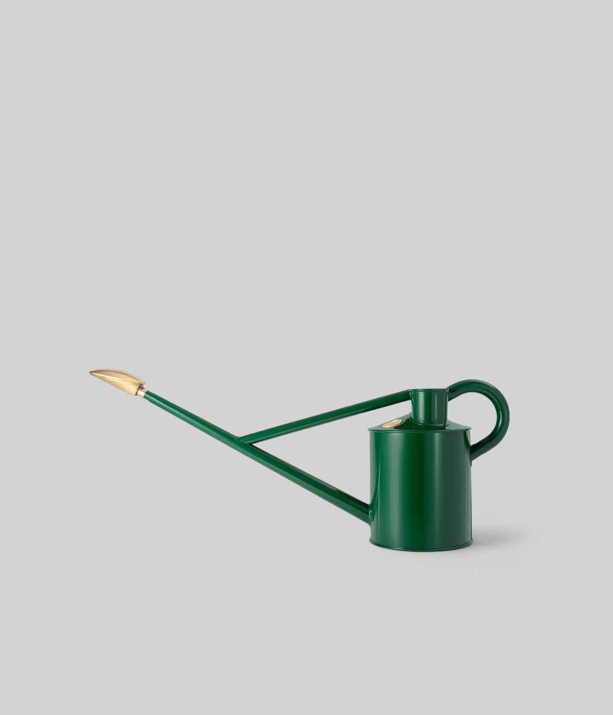 Haws 1 gallon watering can in green metal with long spout and fine rose for daily garden use