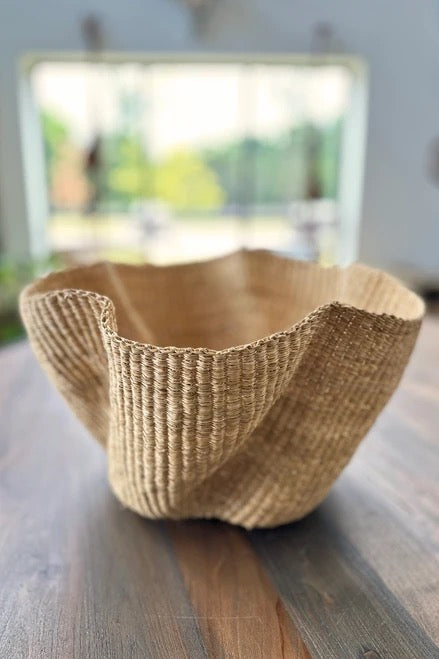 Hand woven baskets  with vertical rib texture and open petal form
