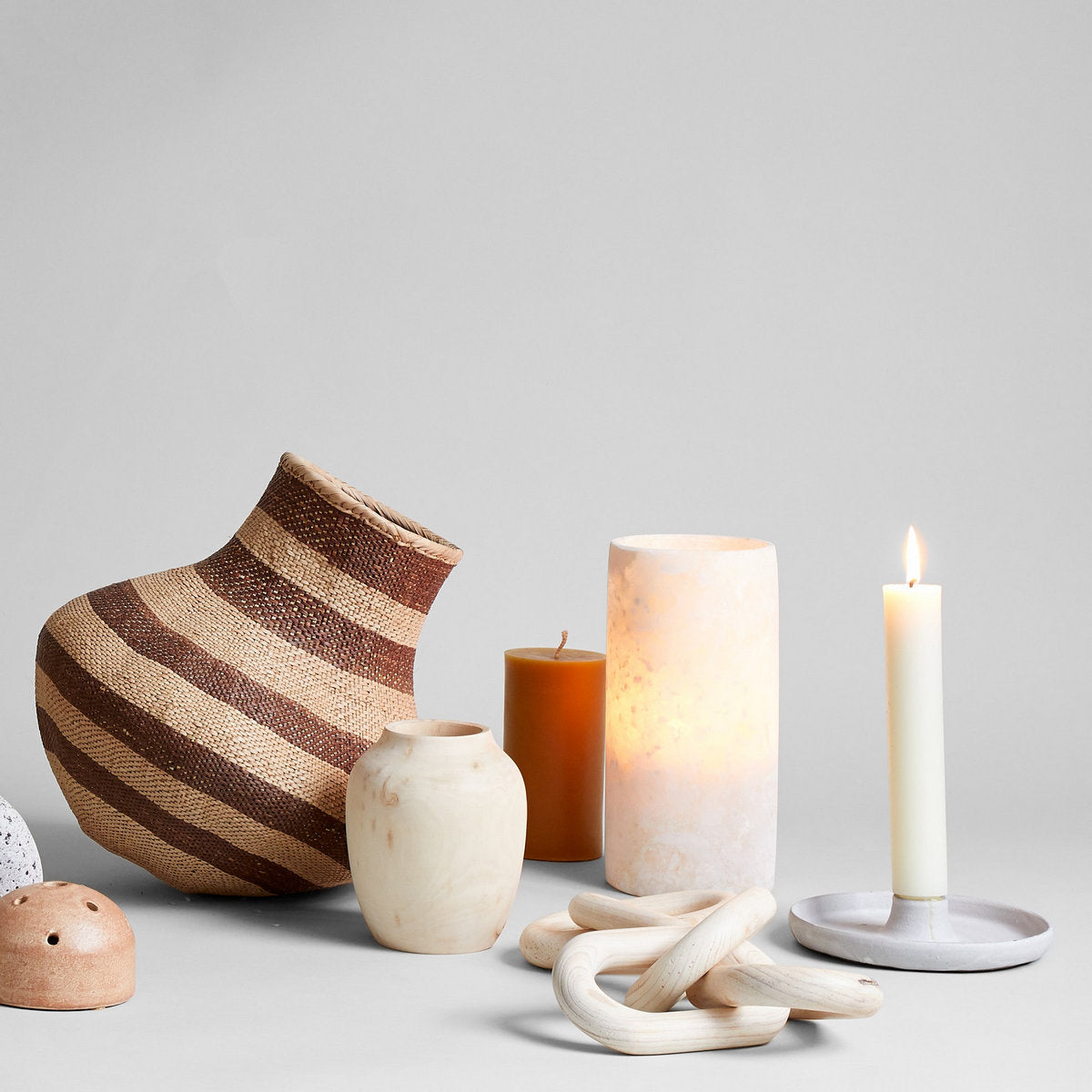 Stoneware Candlestick Holder, Grey - Bloomist