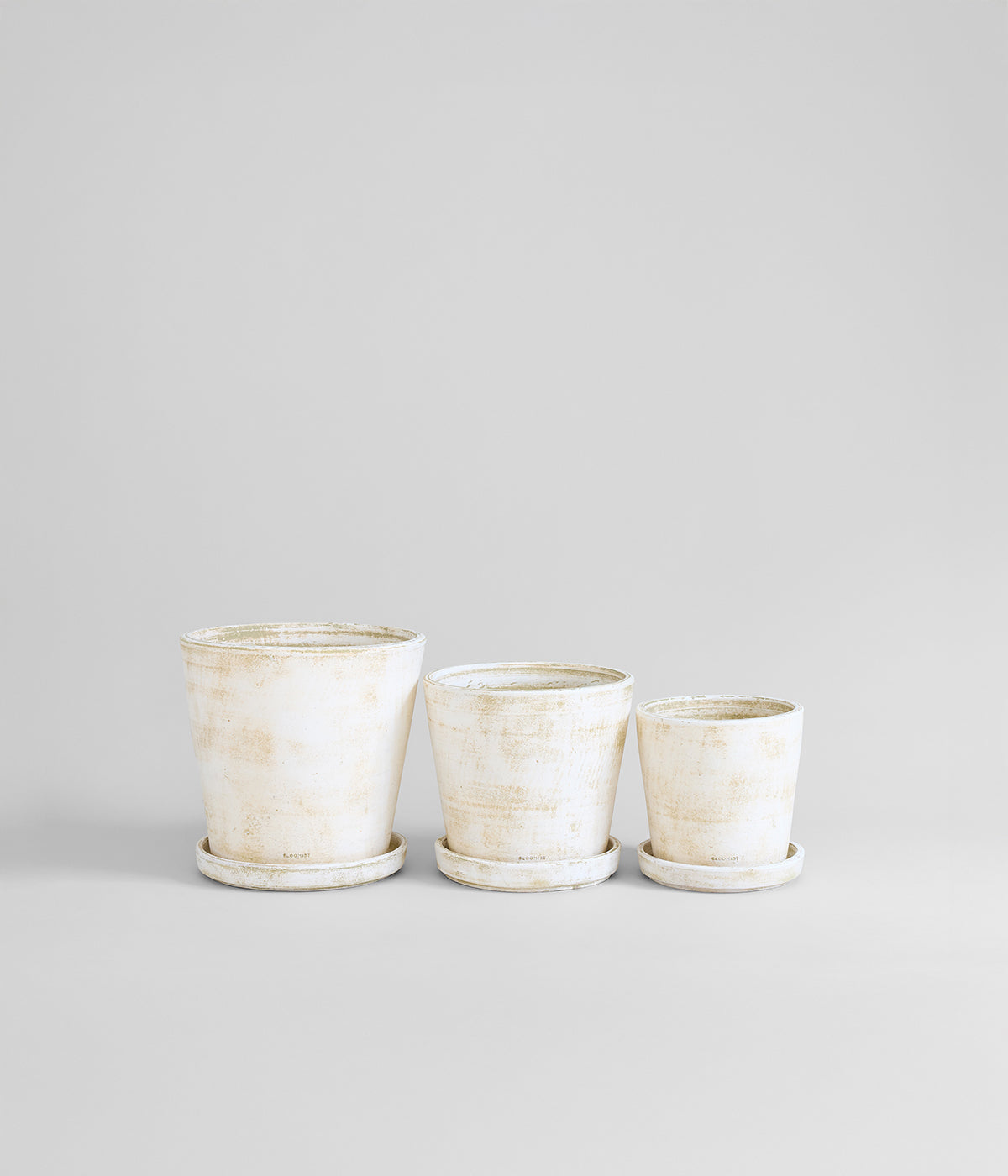 White Patina Planters and Trays Jumbo Bundle for large plants