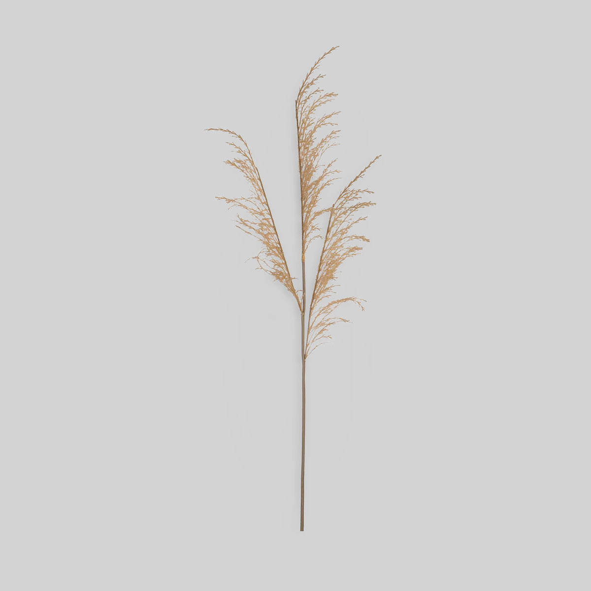 Faux wild grass stem with three arching fronds in soft neutral tones